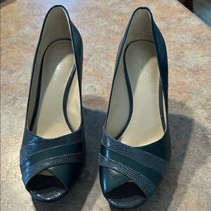 Naturalizer Teal Green Leather Peep-Toe Heels